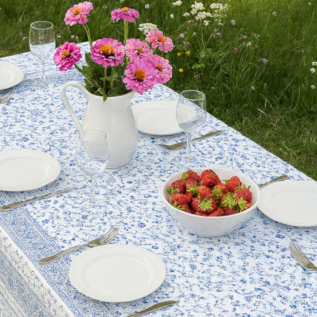 Fleurs Des Champs Blå/vit - Rektangulär provenceduk 160 x 160 cm