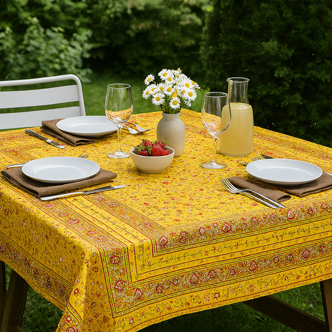 Fleurs Des Champs Gul - Rektangulär provenceduk 160 x 160 cm