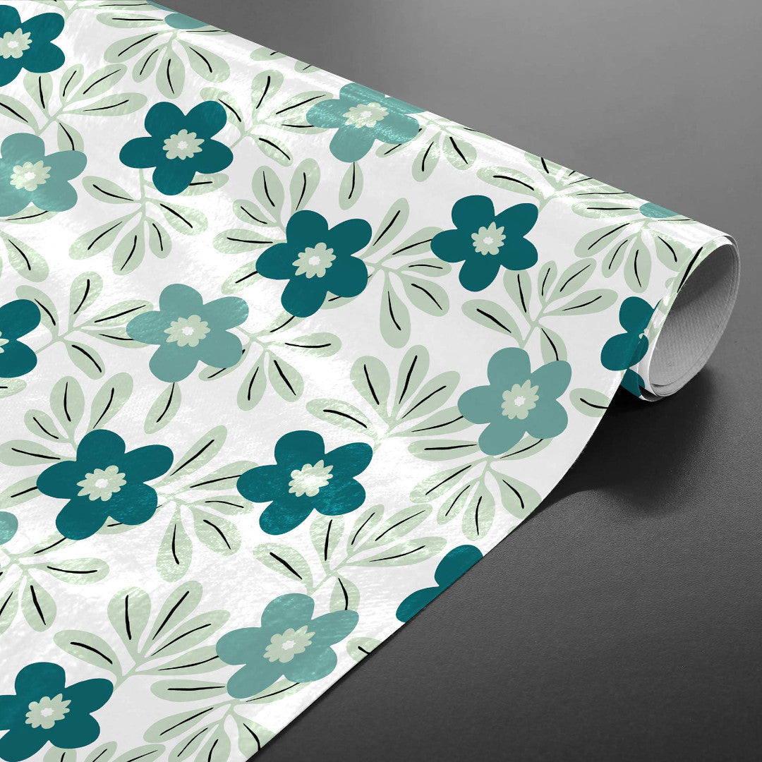 Flory Blue - Elegant vaxduk med fina blå blommor på rulle