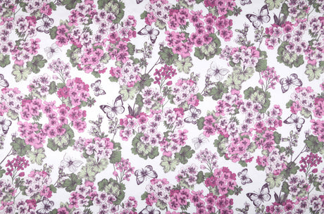 Geranium – Textilvaxduk med vackra rosa blommor, 155 cm bred