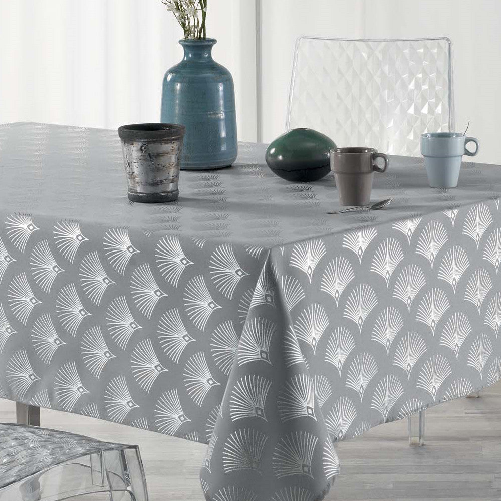 Goldy Metallic Print - Grey/Silver - Duk med fläckskydd - 150 x 300 cm