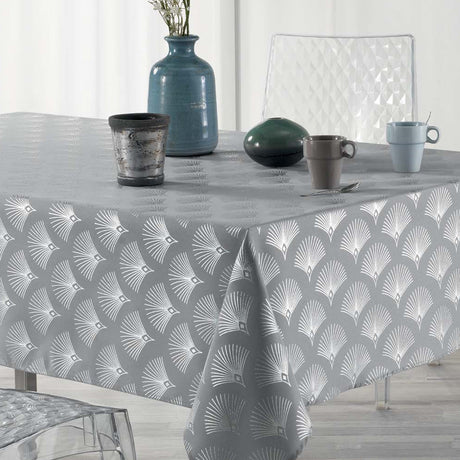 Goldy Metallic Print - Grey/Silver - Duk med fläckskydd - 150 x 300 cm