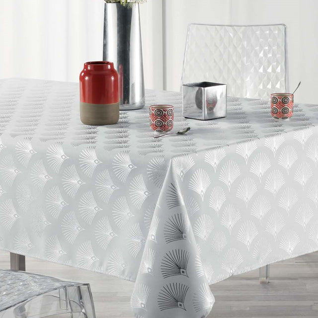Goldy Metallic Print -  White/Silver - Duk med fläckskydd - 150 x 300 cm