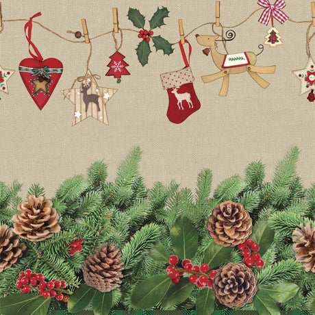 Granar och kottar - Ljus julduk med vacker tyglook. Miljöbild