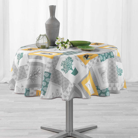 Graziella Yellow/Green, Ø 180 cm, rund duk med fläckskydd