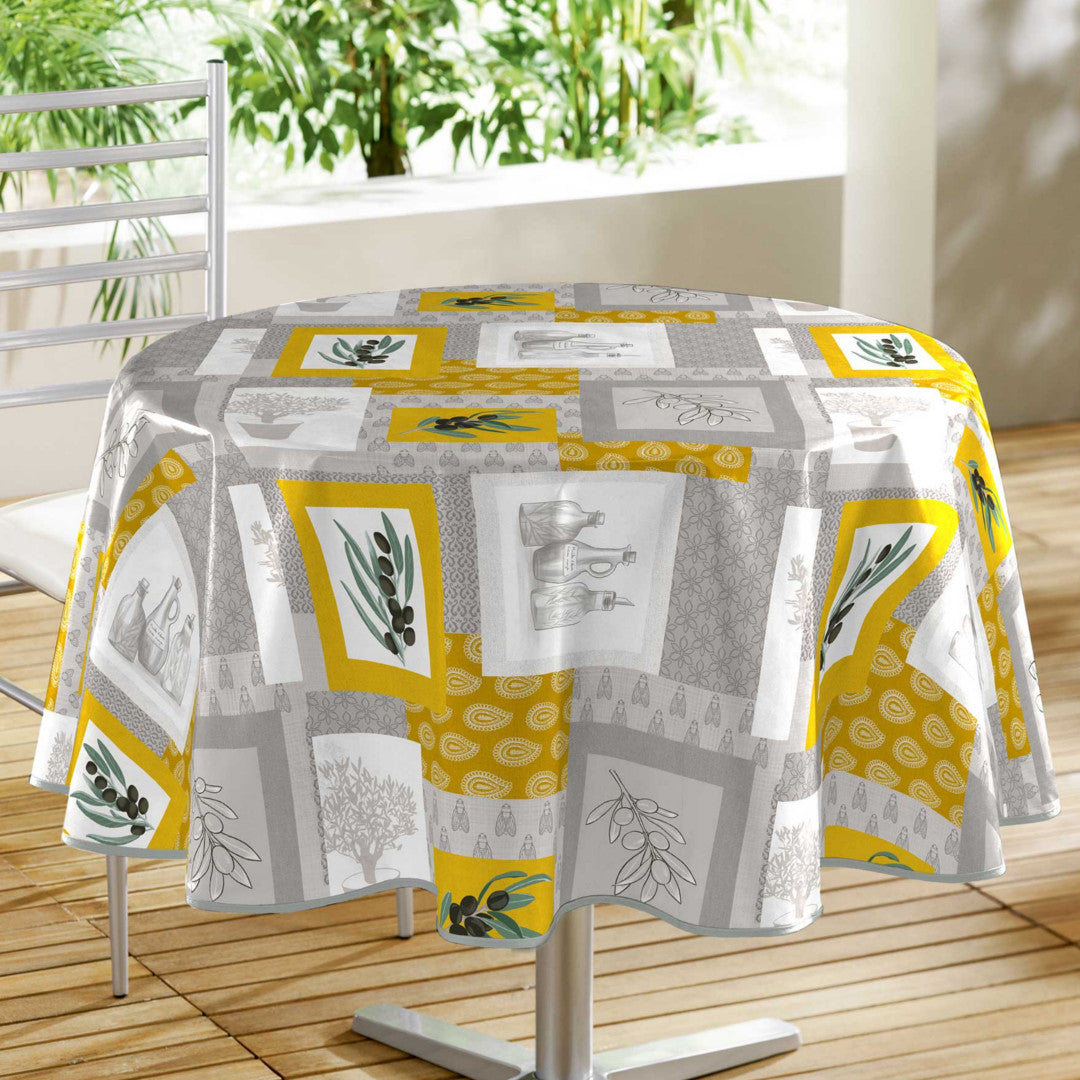 Graziella Yellow - Rund vaxduk med blad, Ø 155 cm
