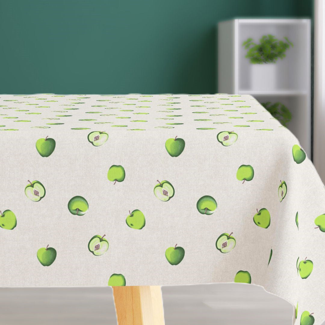 Green Apple - Ljus melerad textilvaxduk med gröna äpplen