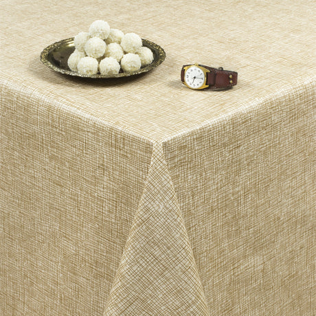 Hessian look beige - Rund vaxduk med resår