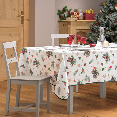 Hollystar 150 x 240 cm, rektangulär julduk med fläckskydd, på bordet