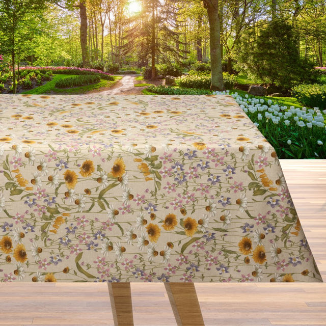 Il Prato dei Fiori di Primavera – Textilvaxduk i linnelook med vårblommor