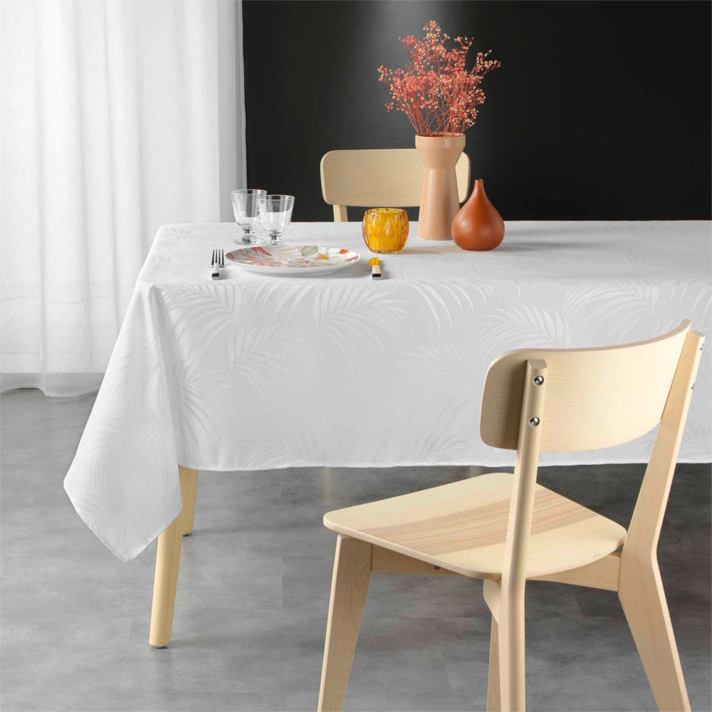 Dukat bord med Jacquard Plumette Vit - 140 x 240 cm