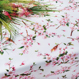 Japansk körsbärsblomma - Vit vaxduk med körsbärsblommor och fåglar närbild