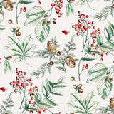 Jul Botanik Röd - Närbild med gröna blad, kottar och röda bär.