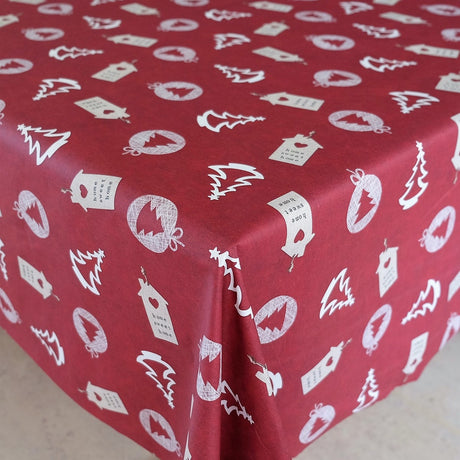 Julduk, Home Sweet Home, vinröd - textilvaxduk med julmotiv