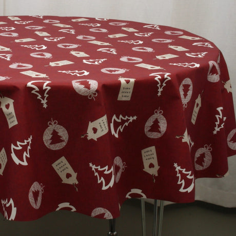 Juledug, Home Sweet Home, vinröd - Rund textildukmed julemotiv