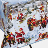 Julvaxduk - Tomtar och julklappar i snön, Julklappssäck på bordet