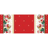 Jultomten med sin säck -  julvaxduk bild uppifrån, tomtar julklappssäckar
