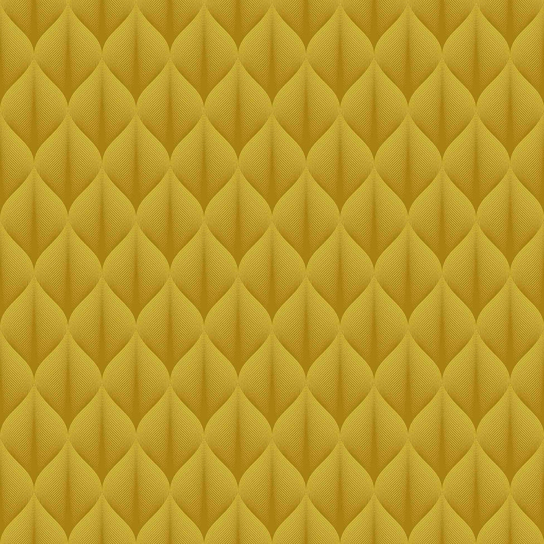 Närbild av  Kalini Luxury Yellow – vaxduk med grafiskt mönster i fantastisk 3D-effekt.
