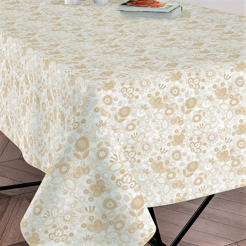 Klee - Textilvaxduk med vackra blommor i ljus beige, 160 cm