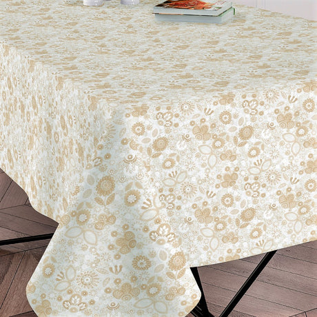 Klee - Textilvaxduk med vackra blommor i ljus beige, 160 cm