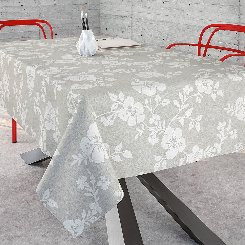 Lempicka textilvaxduk med vita slingrande blommor, 140 cm bred