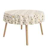 Liljor vit/beige -  rund textilduk med blommor och glidskydd