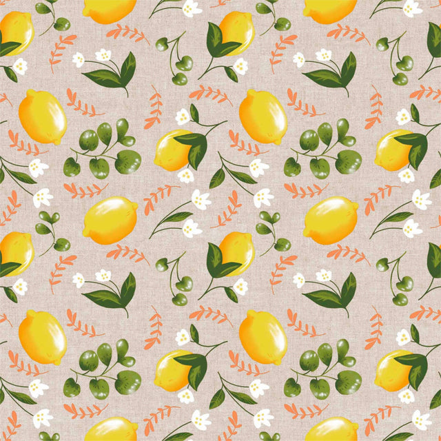 Lima Amarillo - Textilvaxduk i linnelook med fina gula citroner