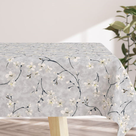 Ljus Murakami - Grå textilvaxduk med blommor