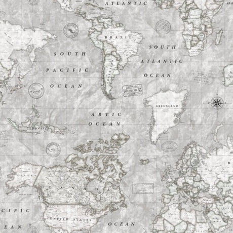 Map Mundi grå, textilvaxduk med världskarta