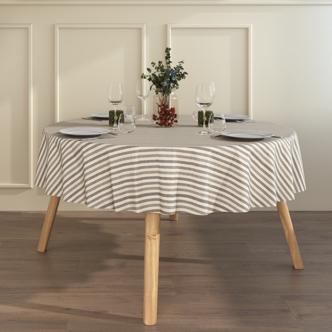 Marché Stripes Grå - textilduk med ränder och glidskydd i linne-look