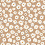 Närbild av Margarita Natur - textilduk med prästkragar och naturfärgad bas