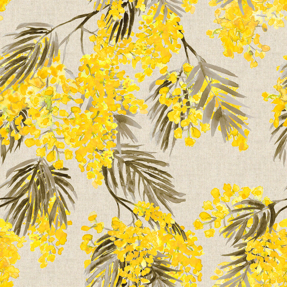 Mimosa - Textilvaxduk med vackra storblommande gula akaciablommor