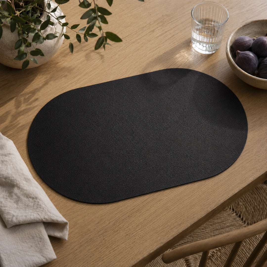 Moon oval bordstablett i konstläder – Svart/Ljusgrå – 30 x 45 cm, framsida