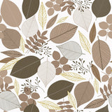 På bordet Nordic Forest - Vaxduk med beige och gyllene lövNordisk Skov - Voksdug med bladmotiv i beige og gyldne nuancer, bord