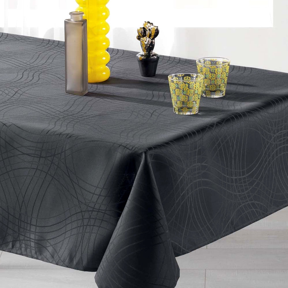 Ondelina Jacquard Antracit, damastduk med fläckskydd - 140 x 250 cm