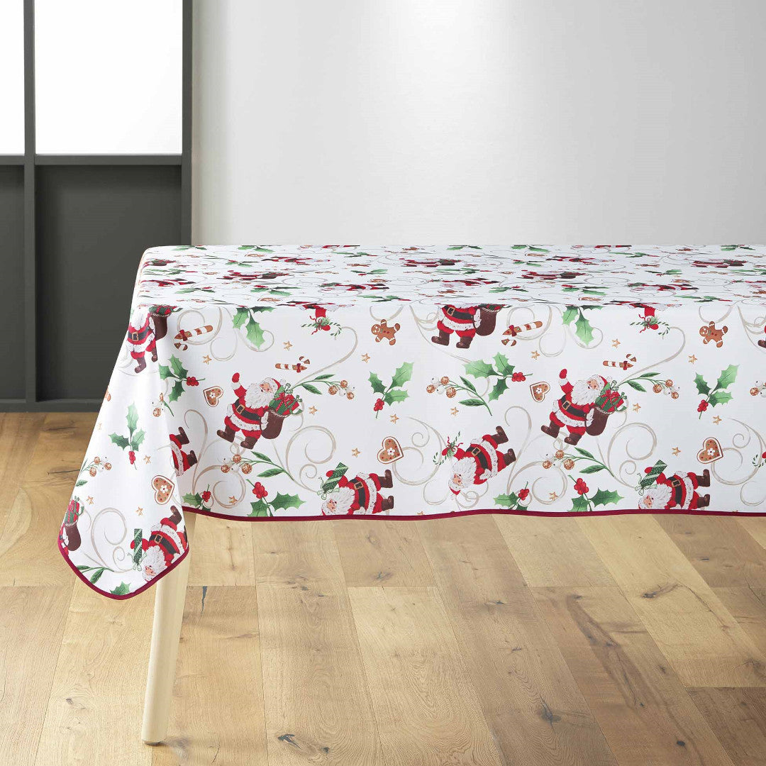 Pere Noel Vit - 150 x 240, julduk närbild med tomte , kristtjörn