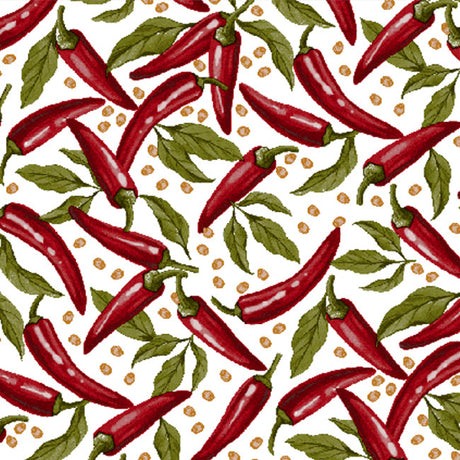 PiriPiri Chilli  Vit - Vaxduk med små röda chillier