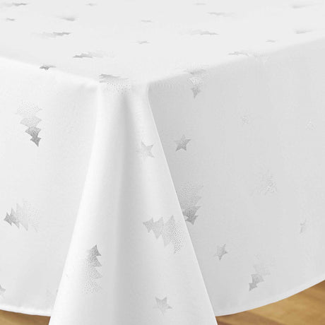 Närbild av hörnet på Safir 240 cm julduk med silvertryck