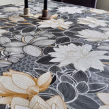 Lotus Svart - Textilvaxduk med vackra blad - 135 cm bred
