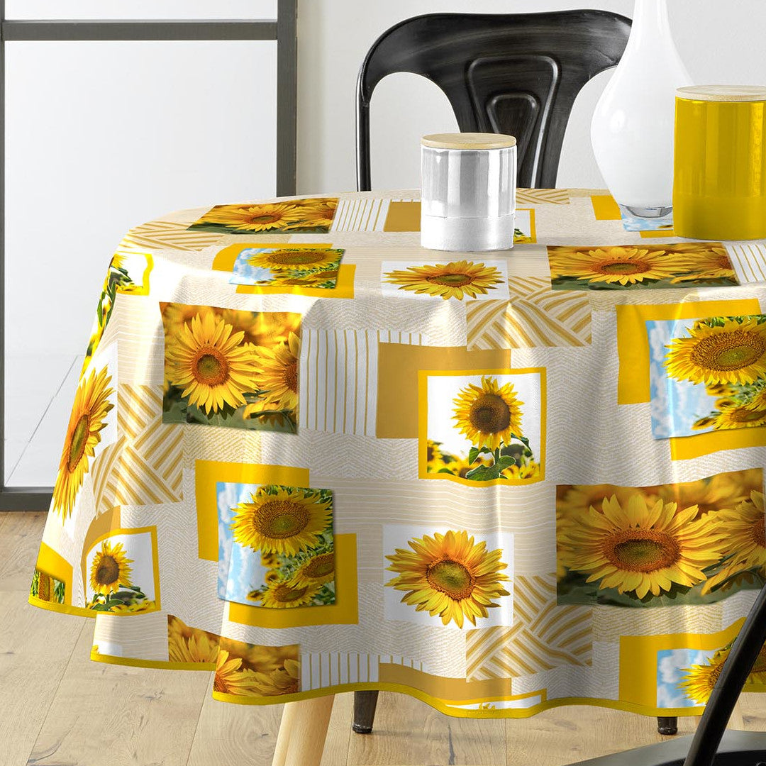 Sunflower - Rund vaxduk med solrosor, Ø 155 cm