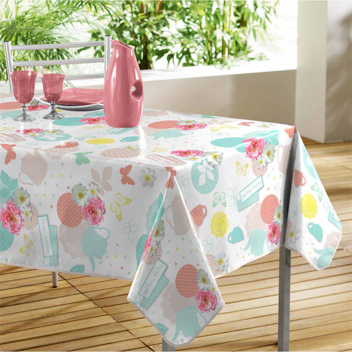 Tea Party - vaxduk med tekannor, 140 x 240 cm
