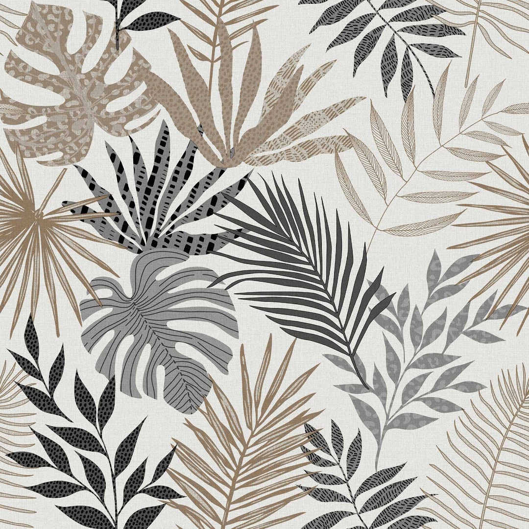 Gardenia vaxduk med tropiska blad, grå/beige/brun