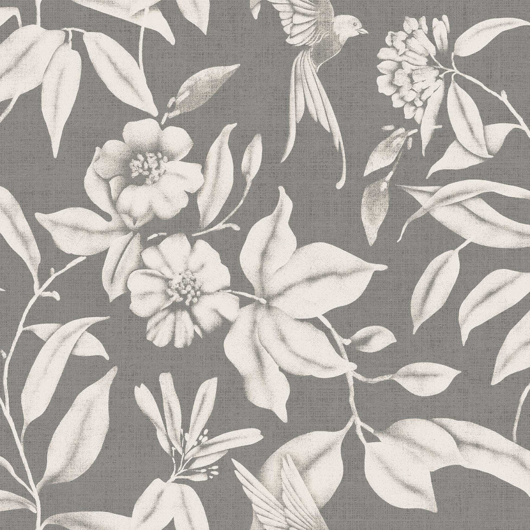 Textilia Miosotis Grey - Grå vaxduk med blad och linne look