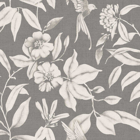 Textilia Miosotis Grey - Grå vaxduk med blad och linne look
