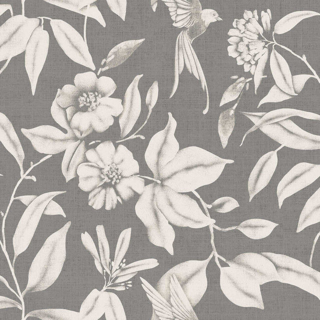 Textilia Miosotis Grey - Grå vaxduk med blad och linne look
