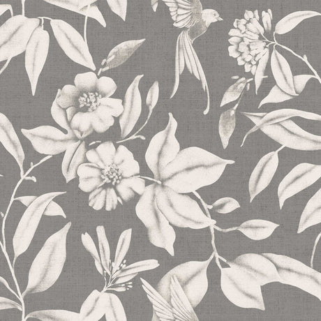 Närbild av Textilia Miosotis Grey vaxduk med grå linnelook
