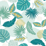 Textilia Plantania Blue - Vaxduk med olika blad i fräscha färger närbild