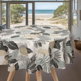 Textillia Panazio Linen - Ljus rund vaxduk med tropiska blad