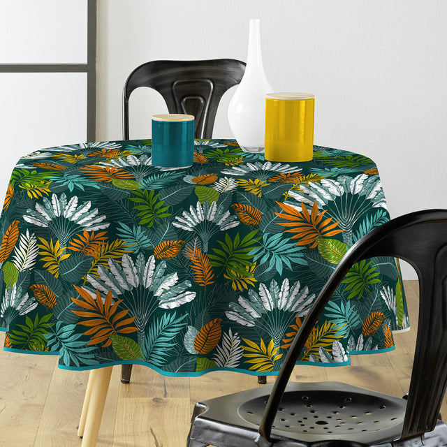 Textilia Panazio - Rund vaxduk med palmblad, Ø 155 cm