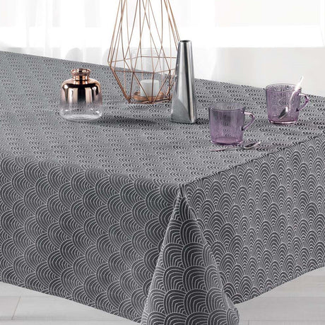 Tokio Jacquard Antracit 140x250 cm – Damastduk med fläckskydd, närbild